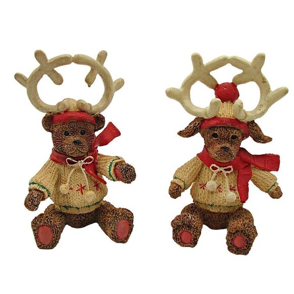 Set 2 Holiday Collection Dogs Dressed As Reindeer Figures Vintage Christmas Deco - Picture 1 of 12